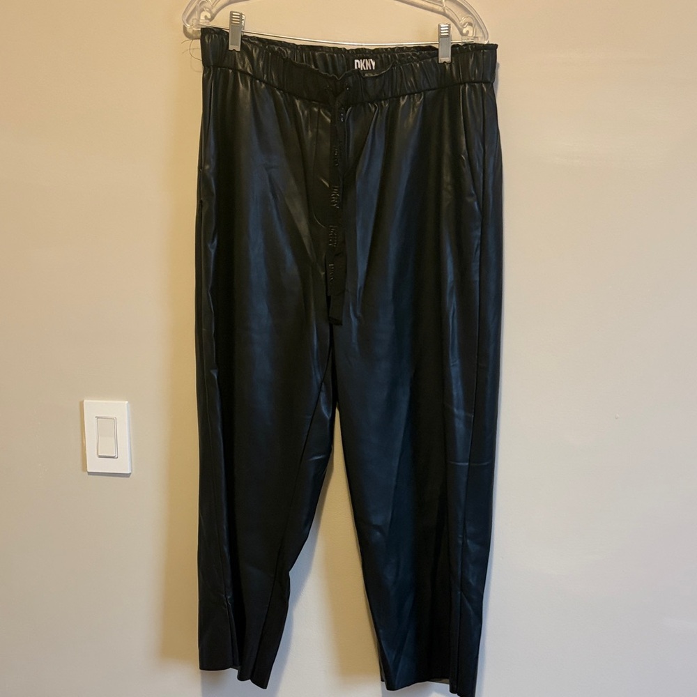 DKNY Black Faux Leather Paper Bag Pants